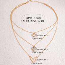 1 件 Ins 風格女用鑽石鑲嵌心形吊墜項鍊,多功能獨特設計,高端感,鎖骨鏈,非常適合日常佩戴或作為送給朋友的禮物 - 多層項鍊 - 查看 2