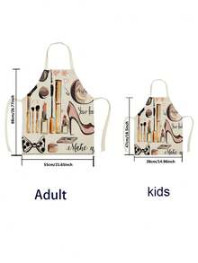 1件化妝品主題口紅印花亞麻圍裙 - 橘色 - 查看 3
