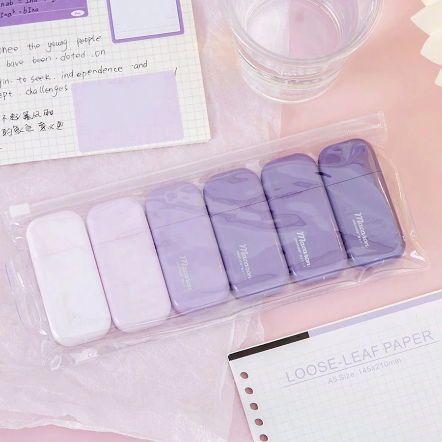 6入組漸層紫色修正帶,學生書寫修正的簡約時尚文具 - 彩色 - 查看 1