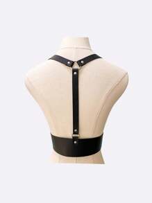 1pc Fashionable Leather Harness Belt As Sexy Accessory With Adjustable Straps For Women - Black - View 5