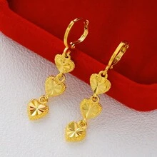 1pair Fashionable Connected Heart Shaped Pendant Earrings, Suitable For Women's Daily Wear, Parties And Other Occasions - Gold - View 1