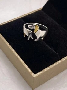 1 件简约时尚腊肠犬分体设计个性化开口戒指，适合女性日常佩戴 - 銀色 - 查看 5