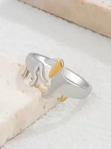 1 件简约时尚腊肠犬分体设计个性化开口戒指，适合女性日常佩戴 - 銀色 - 查看 3