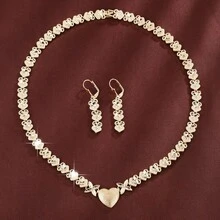 1套柔和的心形耳環和項鍊,適合女孩 - 彩色 - 查看 4