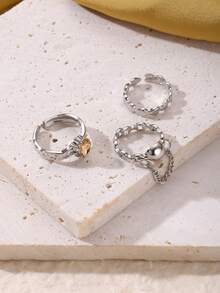 3入組極簡風格開口戒指套裝,看起來高端大氣 - 銀色 - 查看 3