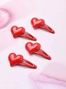 4个女士红色心形发夹，适合情人节或日常佩戴，街头丘比特配饰情人节发夹爪夹发卡，发夹，学生用品，发饰，新年魅力