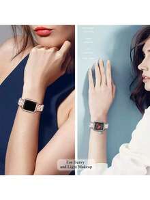 1 件閃亮銀色萊茵石時尚金屬錶帶,相容於 Apple Watch - 銀色 - 查看 6