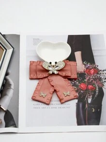 1條手工製作的帶有鑲嵌鑽石蝴蝶結的雙層聚酯纖維裙擺,女士粉色時尚蝴蝶結 - 彩色 - 查看 1