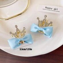 2 件裝女孩多色皇冠頭帶水鑽適合公主主題派對、角色扮演、生日 - 藍色 - 查看 2