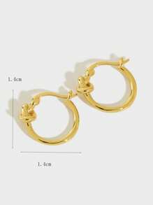 1 对时尚女士绳结圆形耳环，简约百搭的设计，简洁优雅，适合办公室女士，冷色镀金扭结心形耳环，中性风格，适合情侣，适合学校学生的礼物珠宝，甜美酷女孩，优雅的年轻女士和个性化的配套配饰，适合男女日常佩戴 - 金色 - 查看 3