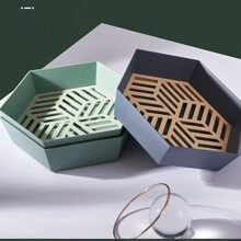 1入幾何設計水果和堅果籃,適用於客廳、廚房和糖果零食儲存 - 深藍 - 查看 3