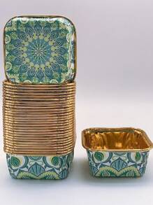 Cakegiugiu 套装、50 个波西米亚风格纸杯蛋糕、50/100 个一次性纸杯蛋糕杯、方形纸质烘焙杯、耐热纸杯蛋糕模具、光面纸杯蛋糕衬垫、松饼杯、蛋糕托，非常适合派对、婚礼、生日和新年！