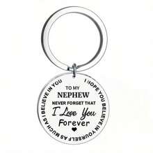 1入不分男女to My Nephew不銹鋼鑰匙扣,作為畢業和生日禮物給侄子 - 銀色 - 查看 2