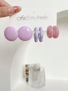 1套/3對經典方格設計創意耳環,多種顏色可供日常配戴 - 彩色 - 查看 2