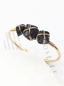 1入自然療癒石頭金色合金鍍銅電線包覆的自然石手鐲寶石手鐲脈輪能量女士手鐲珠寶飾品