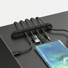 1pc Black Cable Organizer Box With 5 Slots, Cable Management For Power Cord And Data Cord, Wall Mounted Cable Clip - Black - View 2