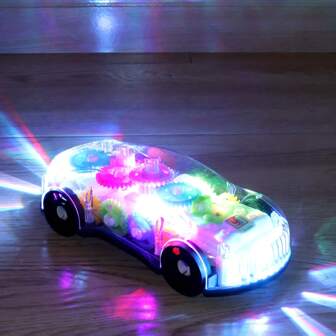 1pc Kids Omnidirectional Transparent Concept Car With Vivid Lights, Music And Simulated Gears - Random Color,Back To School
