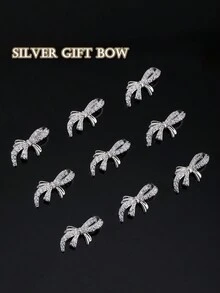 4入組日韓風格3d蝴蝶指甲藝術配件,含絲帶和鑽石 - 銀色 - 查看 6