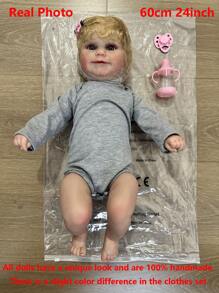 GUESSBELLY 60公分24英寸逼真柔軟矽膠重生女嬰瑪蒂寶貝娃娃,具有3d繪製皮膚和顯著的靜脈,可愛的裝扮玩具生日禮物 - 灰色 - 查看 2