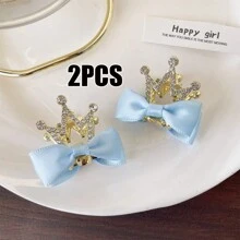 2 件裝女孩多色皇冠頭帶水鑽適合公主主題派對、角色扮演、生日 - 藍色 - 查看 1