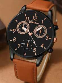 1pc Quartz Watch & 3pcs Bracelets Boy's Watch Set, Ideal Gift Choice - Brown - View 3