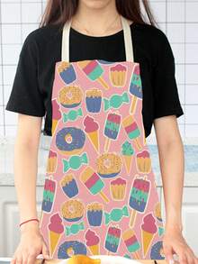 1pc Printed Linen Apron - Orange - View 5