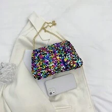 Glittery Chain Shoulder Bag Clutch Purse With Simple And Personalized Design For Versatile Style And Use - Multicolor - View 9