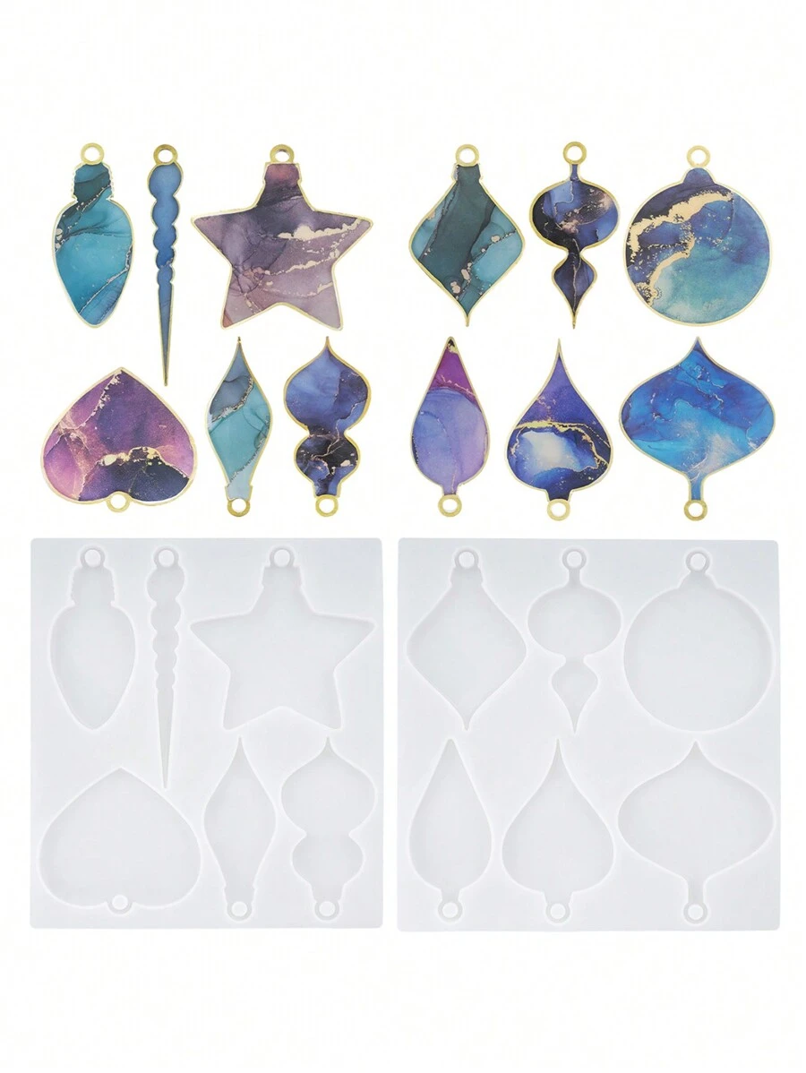 2 件/套 DIY 水晶滴树脂模具圣诞装饰圣诞创意吊坠首饰钥匙扣硅胶模具 - 白色 - 查看 1