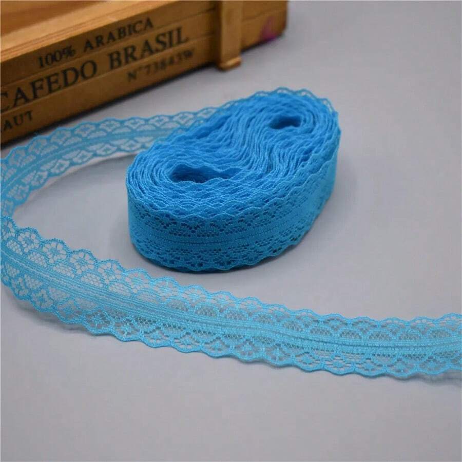 湖藍色9公尺花邊帶,寬度28毫米,修剪布料diy刺繡網繩,用於縫紉裝飾非洲花邊布料 - 湖藍色 - 查看 1