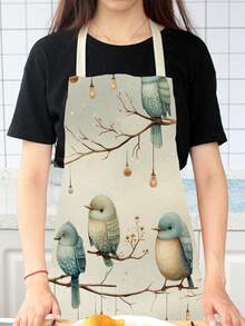 1件亞麻圍裙,印有鳥、蝴蝶或貓的圖案 - 紫色 - 查看 5