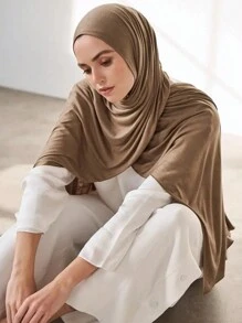 170*80cm模達麻棉質jersey絲巾,長款圍巾披肩,彈性好的純色圍巾頭巾,伊斯蘭頭巾 - 粉色 - 查看 6