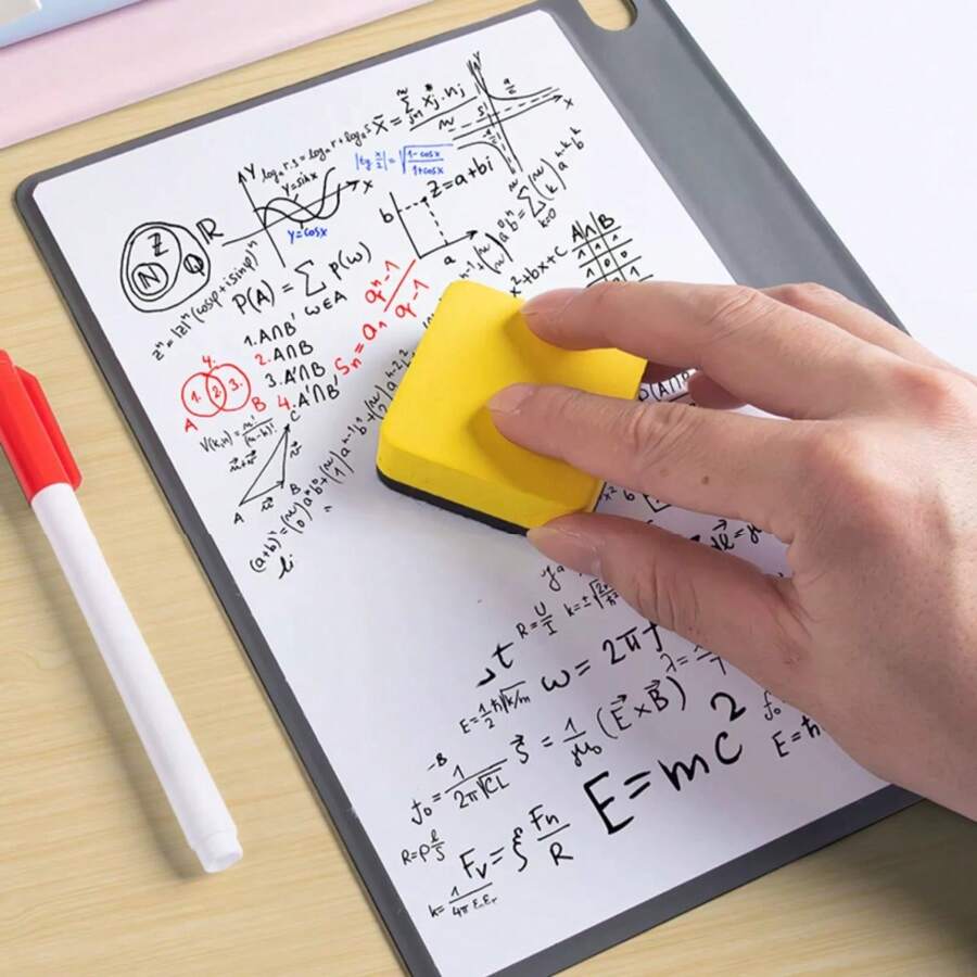 A5白板筆記本容易擦拭皮革雙面記事本白板筆記本便攜式學生pu寫作板繪圖板兒童產品8支筆1個橡皮板 - 綠色 - 查看 1