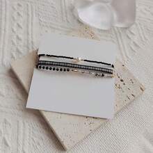 非傳統設計的多層日本珠子、天然珍珠和寶石手鐲,帶有黑色元素 - 杏色 - 查看 2