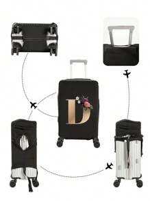 1件18-29英寸金色字母印花聚酯纖維可摺疊、可水洗、便攜旅行/商務行李箱套,男女適用 - 黑色 - 查看 4