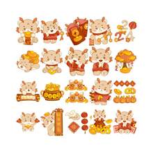 50-52入組,含有龍年慶祝貼紙,適用於聖誕節、萬聖節、新年、情人節、復古風格、歐式花卉和植物圖案、文具紙、學校用品或卡片diy裝飾包裝貼紙 - 彩色 - 查看 6