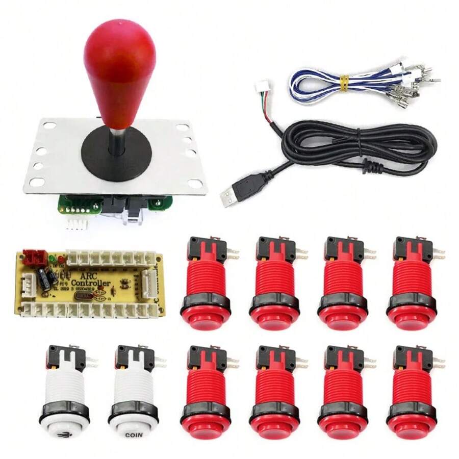 SQARCADE Zero Latency Arcade Console Controller Kit Mando Arcade USB Encoder To PC Raspberry Pi Happ Button Joystick USB Arcade Cabinet Game Accessories Button Joystick - Multicolor - View 1