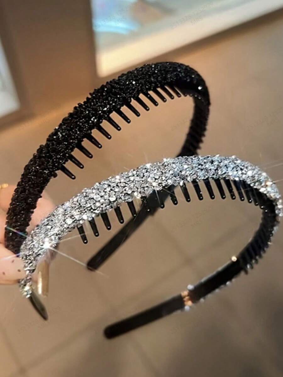 多功能高雅閃亮鑽石發箍,日常化妝和禮物的理想選擇,牙齒設計防滑並易於穿戴,可用作洗臉發箍,多用途。 - 彩色 - 查看 1