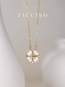 FICCINO Colgante de trébol de cuatro hojas chapado en oro de Ficcino con mosaico de corazón incrustado de circonita cúbica, se puede abrir con succión magnética, combinación de múltiples métodos de uso, cadena en O de acero de titanio chapado en oro, adecuado para uso diario y ocasiones especiales de festivales, con caja de regalo para San Valentín.