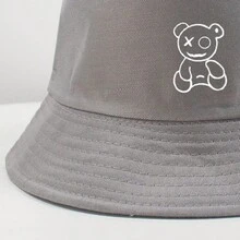1入戶外短邊漁夫帽，簡約卡通熊圖案設計，透氣防塵男女適用，旅行和時尚禮物的理想選擇 - 灰色 - 查看 3