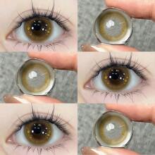 1 Pair/Year Colorful Contact Lenses, Decorative Cat Eye Style With Glitter & Gold Powder - Brown - View 3