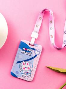 Cute Cartoon Space Bear Id Card Holder For Campus Id Card Meal Card Access Card Employee Card Halter Neck Strap School Stuff - Pink - View 6