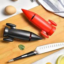 [Multi-Functional Knife Sharpener] Manual Creative Ceramic Rocket Shaped Knife & Scissors Sharpener For Home Kitchen Use - Red - View 4
