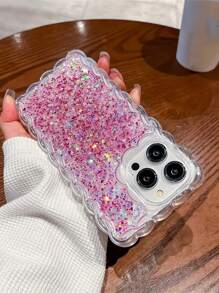 1PC Luxury Bling Glitter Silicone Sequin Full Coverage Protective Case Compatible With IPhone 14 13 12 11 XS XR X 7 6s Plus Pro Max Mini SE - Pink - View 2