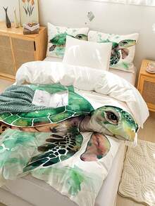 3入組時尚夢幻涂鴉涤棉被套套裝,多彩海龜圖案寢具套裝,適用於臥室客房裝飾（1*被套+2*枕套,不含內芯） - 彩色 - 查看 6