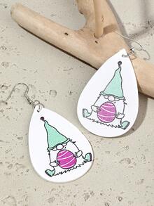 1對女性時尚休閒小矮人設計pu皮質耳環,是假期送給家人和朋友的理想禮物 - 彩色 - 查看 4