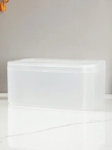 塑料日式透明化妝品盒帶蓋防塵密封可堆疊桌面小物整理收納盒 - 白色 - 查看 4