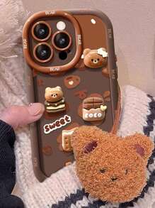 Cute Phone Case Cartoon Handicraft Sticker Accessories Bear Lanyard Hanging Decoration Novelty Apple Painting Anti-Fall Phone Case Protective Cover Compatible With IPhone 15 (Xr/7/8), Iphone 15 Pro Max (13/14/11), Iphone 12 Pro (Xs) With Tpu Anti-Shock Soft Edge Phone Case Kawaii