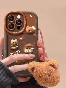 Cute Phone Case Cartoon Handicraft Sticker Accessories Bear Lanyard Hanging Decoration Novelty Apple Painting Anti-Fall Phone Case Protective Cover Compatible With IPhone 15 (Xr/7/8), Iphone 15 Pro Max (13/14/11), Iphone 12 Pro (Xs) With Tpu Anti-Shock Soft Edge Phone Case Kawaii