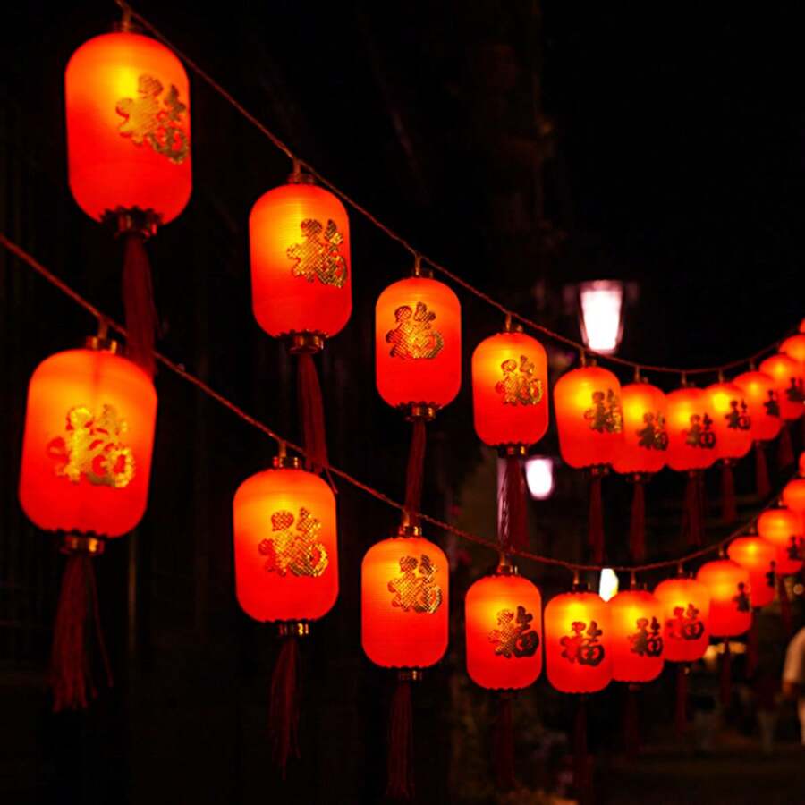 1 件裝,10 個春節祝福燈籠,春節裝飾 Led 閃爍燈串,高亮度燈珠,紅燈籠迎接新年室內裝飾燈,2 節 Aa 電池供電,不含電池 - 紅色 - 查看 1