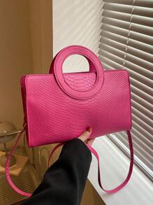 女士防水pu蛇紋設計大容量手提斜挎包,適用於巴西狂歡節和聖帕特里克節 - 粉色 - 查看 1